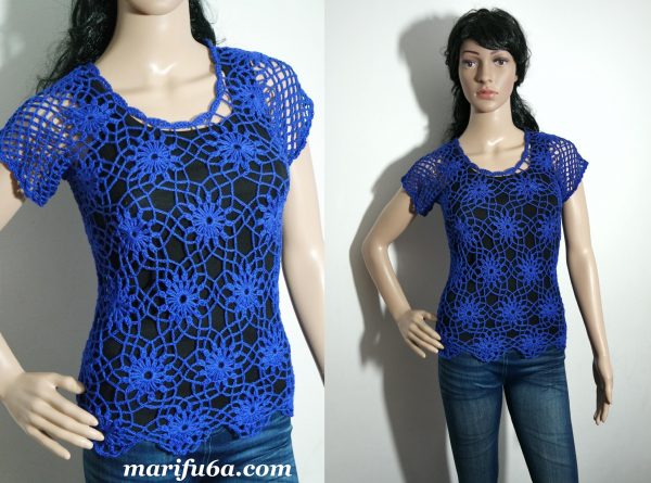 Crochet pattern “Flower motif summer top, blouse” by marifu6a – marifu6a